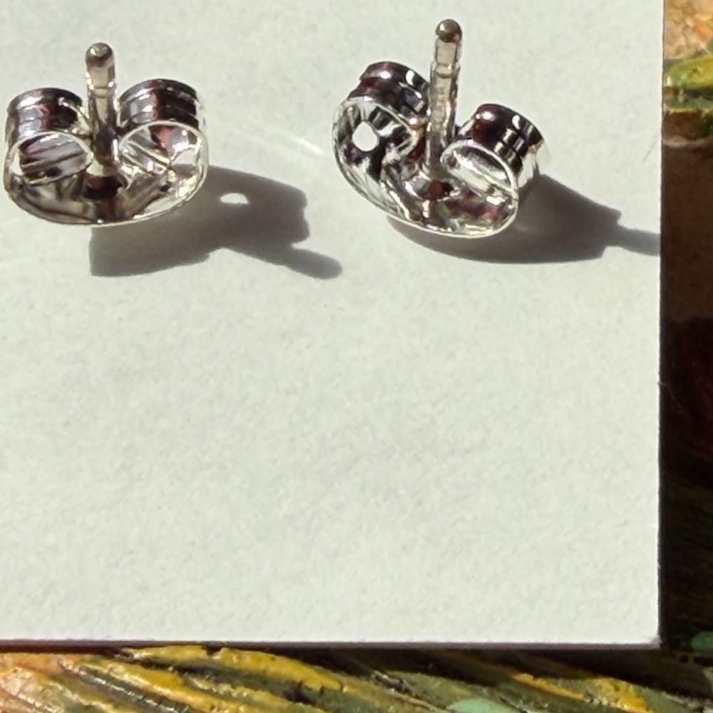 Handcrafted Turquoise Sterling Silver Stud Earrings - Picture 3 of 4